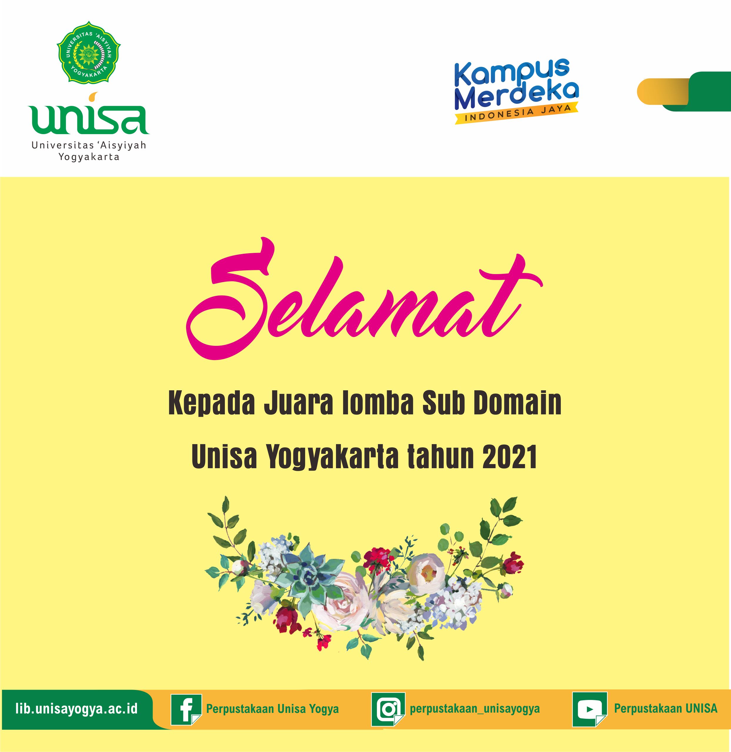 Selamat Kepada Juara Lomba Sub Domain Unisa Yogyakarta tahun 2021